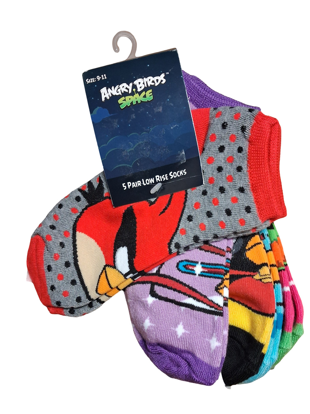 Angry Birds Space Low Rise Socks 5-Pair Pack Size 9-11 Multicolor Cartoon New